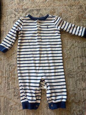 Ralph Lauren White and Navy Striped Baby Footie